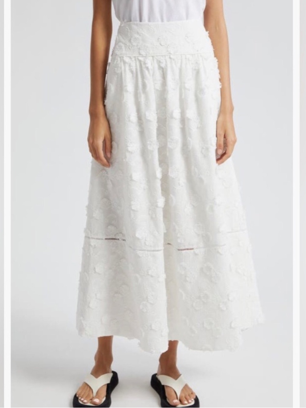 NEW FARM Rio 3D Embroidered Midi Skirt.  Lined.  Cotton Blend.  Size M. NWOT